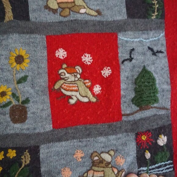 Vintage Unison Fashion Red Christmas Teddy Bear Crewneck Knit Sweater L - Picture 9 of 10
